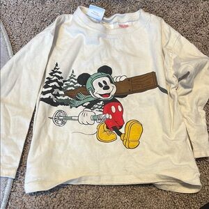 Zara Disney Kids Mickey Mouse Skiing Long Sleeve Shirt - White